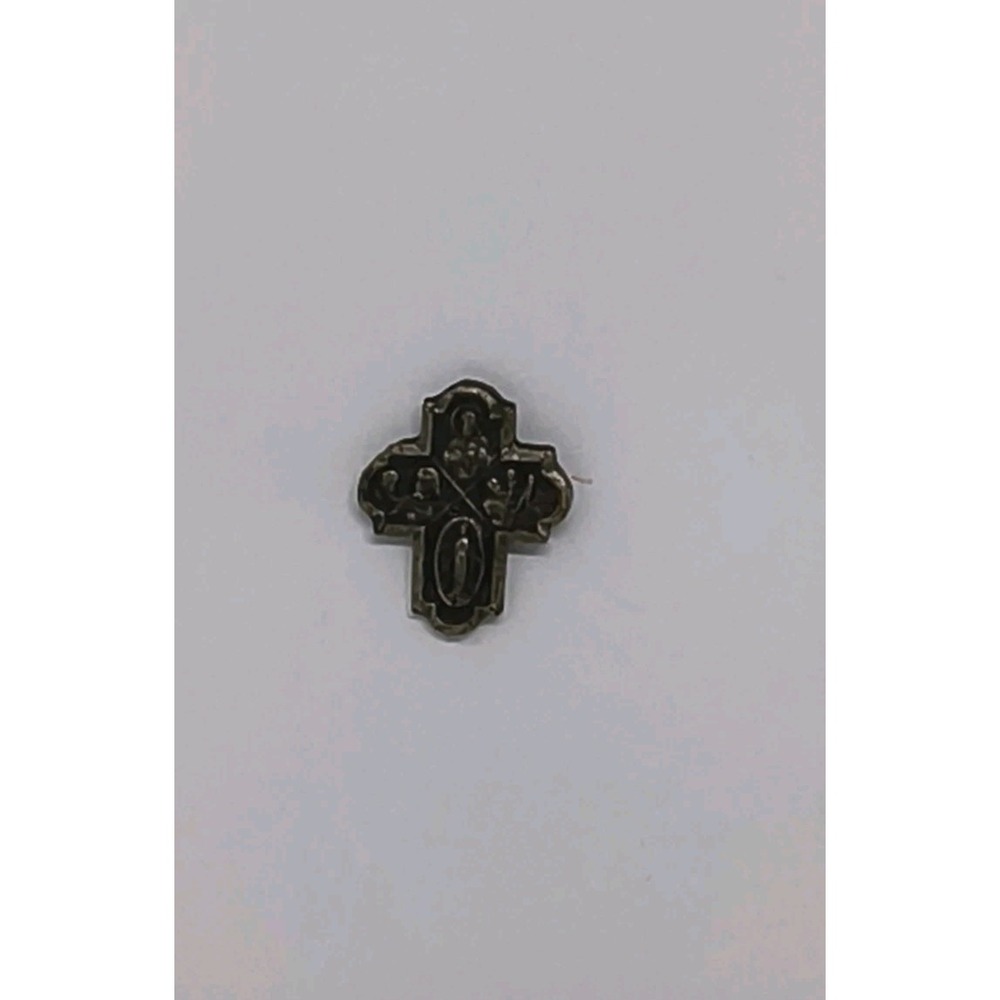 Vintage Catholic 4-Way Cross Lapel Pin Oxidized Bronze Finish IHS Maker Mark
